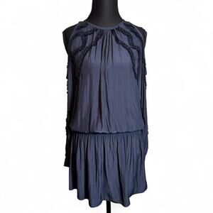 Ramy Brook Tamia Cold Shoulder Dress in Navy 100% silk sz XS